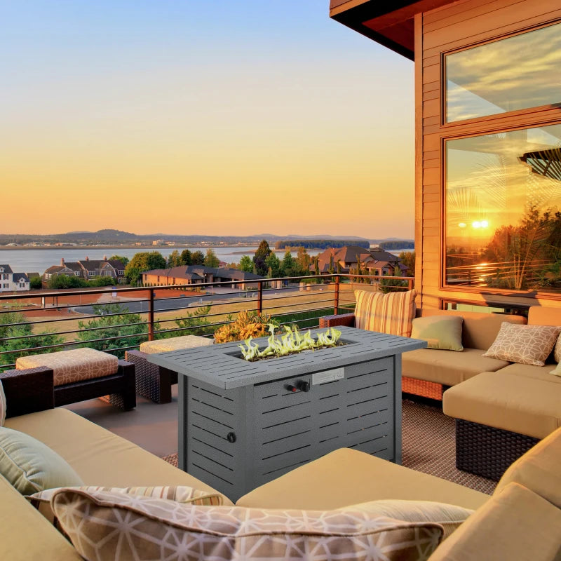 50000BTU Propane Gas Fire Pit Table - Smokeless Outdoor Patio Heater with Cover, Lava Rocks & Lid - 107cm Silver Grey