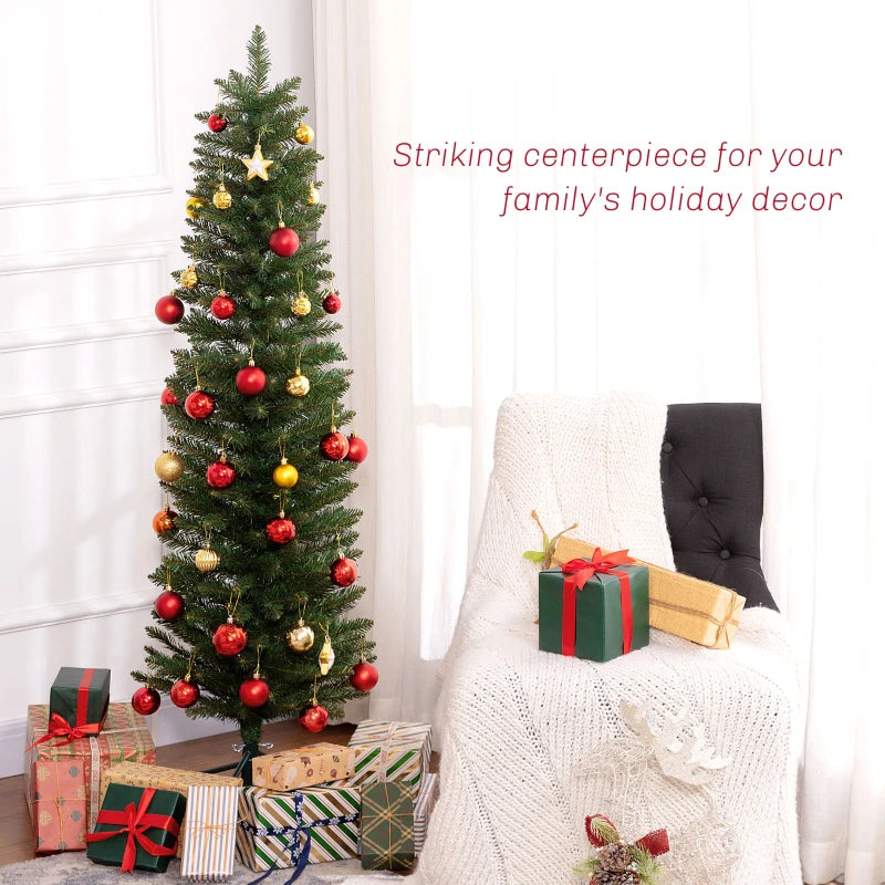 5ft Artificial Green Pencil Christmas Tree - Slim Design for Holiday Decor, Easy Setup, Perfect for Small Spaces