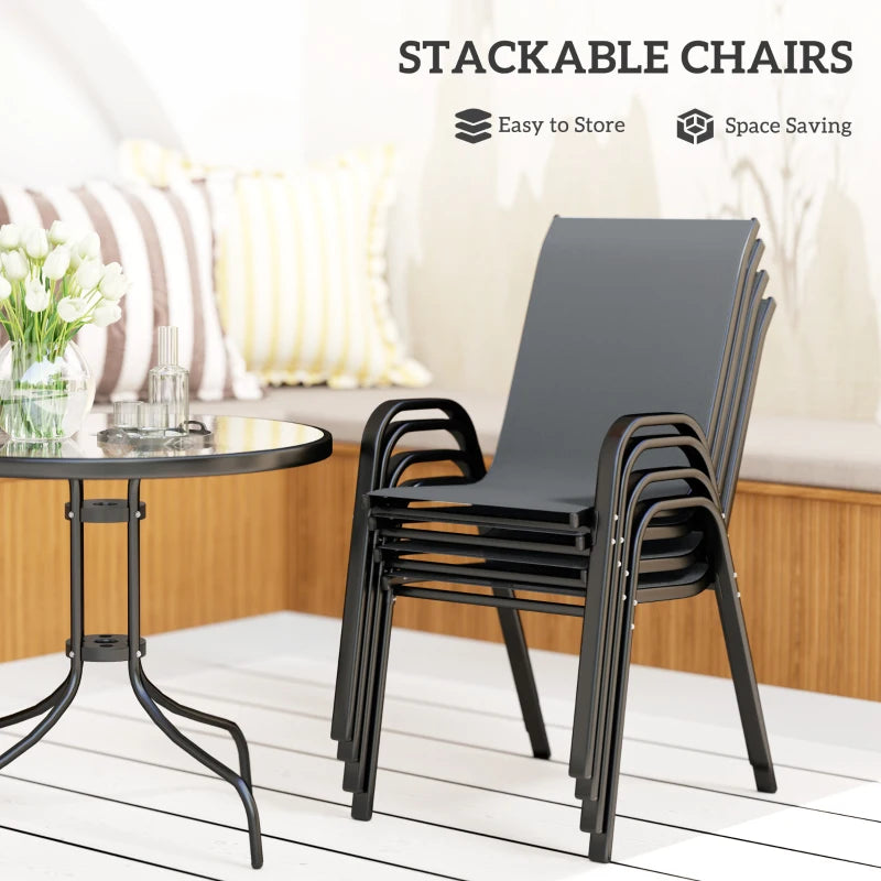 5-Piece Dark Grey Steel Patio Set with Glass-Top Table