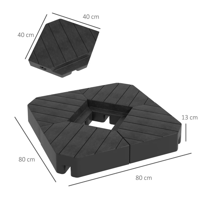 Black Cantilever Parasol Base Weights, Set of 4, 80kg Sand or 60kg Water Filled
