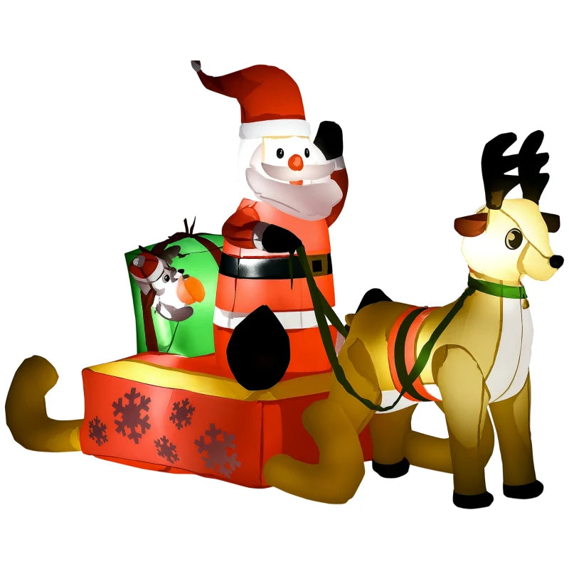 4ft Inflatable Santa Sleigh with Reindeer - Christmas Garden Decoration, Blow Up Xmas Décor for Holiday Cheer