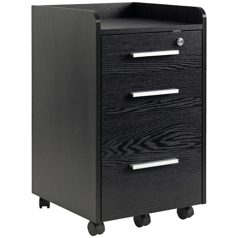 Secure Black Three-Drawer Filing Cabinet with Lock - Ideal for Home Office Storage and Organization