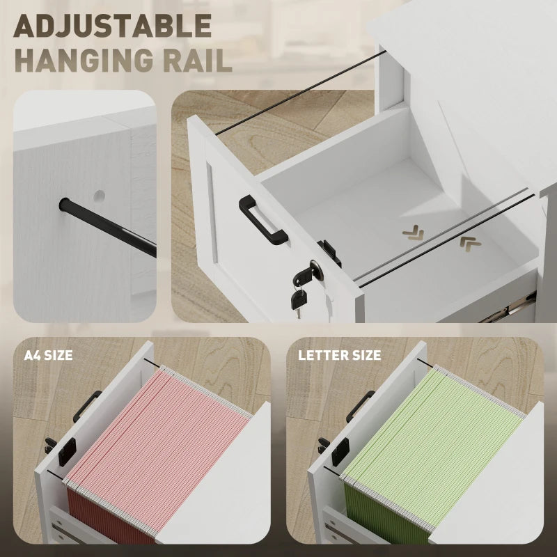 Secure 2-Drawer White Filing Cabinet with Lock - Stylish Storage Solution for Home or Office Organization