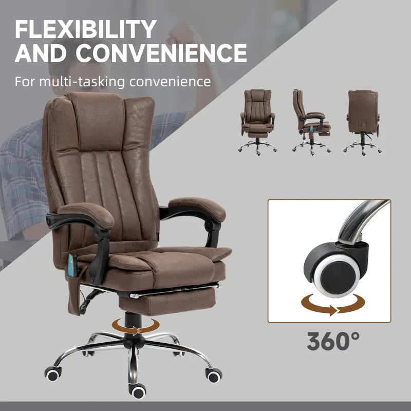 Vinsetto Vibrating Massage Office Chair with Heat & Adjustable Footrest - Ergonomic Dark Brown Desk Chair for Comfort