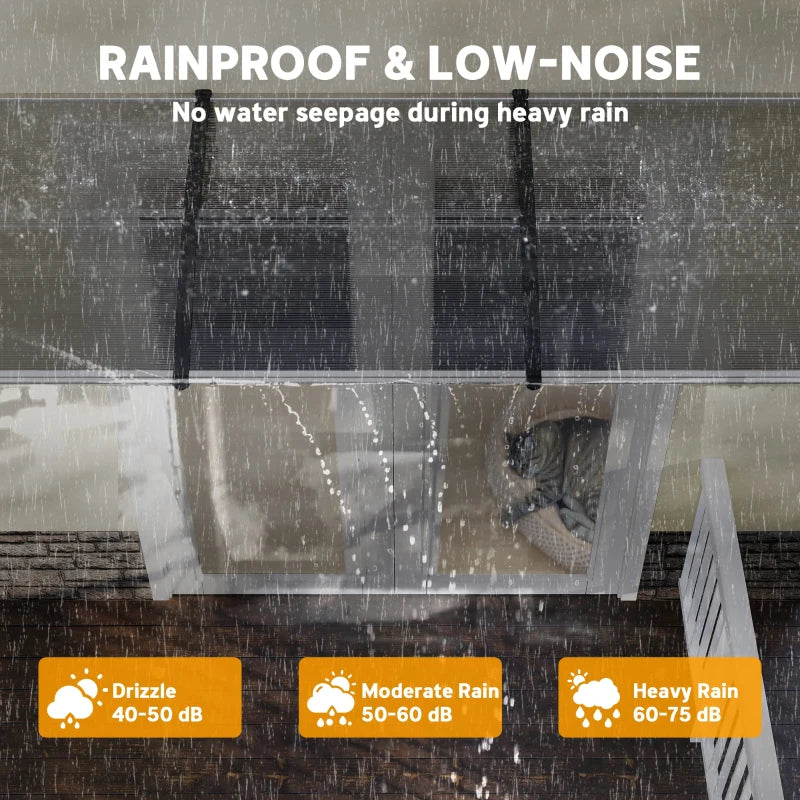 303 x 96cm Front Door Canopy - Clear - Rain Shelter for Window, Porch and Front/Back Doors