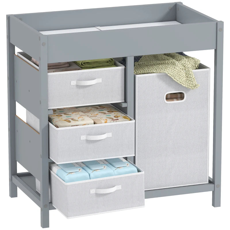 Baby Changing Unit with 4 Storage Drawers and Mat for Nursery Bedroom Grey 84 x 84.5 cm