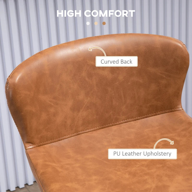 Set of 2 Brown PU Leather Bar Stools with Backs, Steel Legs & Footrests - Stylish Kitchen Counter Chairs