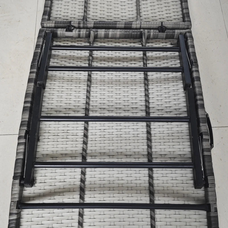 Grey Rattan Folding Sun Lounger with Cushion and Pillow