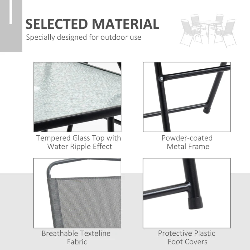 Black Framed 4 Seater Dining Set For Garden With Foldable Chairs