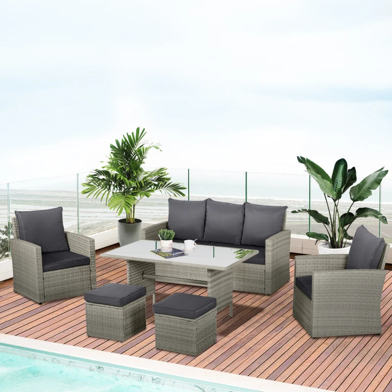 Mixed Grey Rattan Dining Set With 3 Seater Sofa