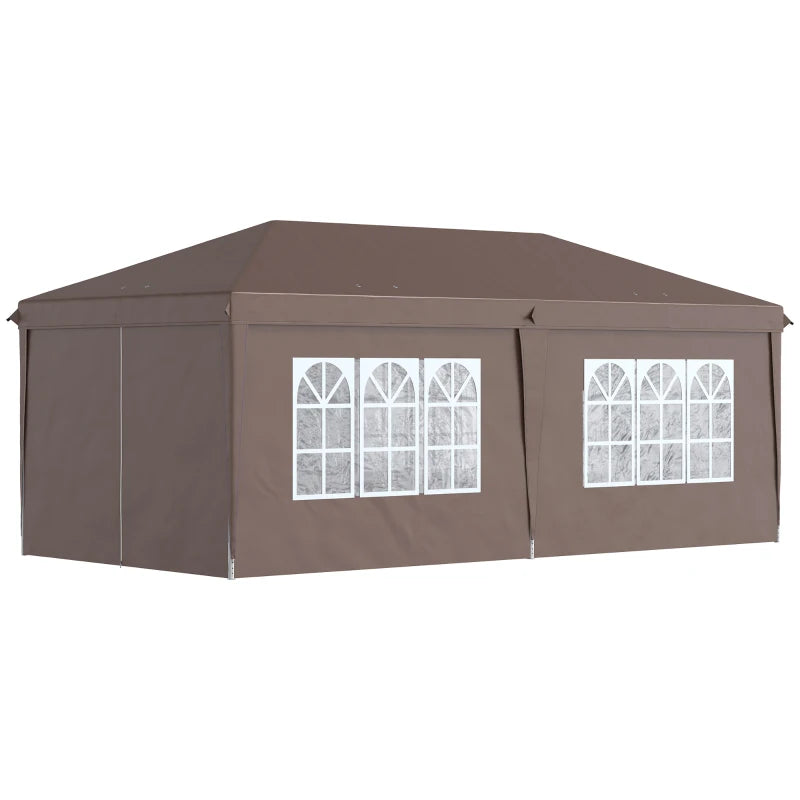 3m x 6 m Brown Pop Up Gazebo with Sides and Windows