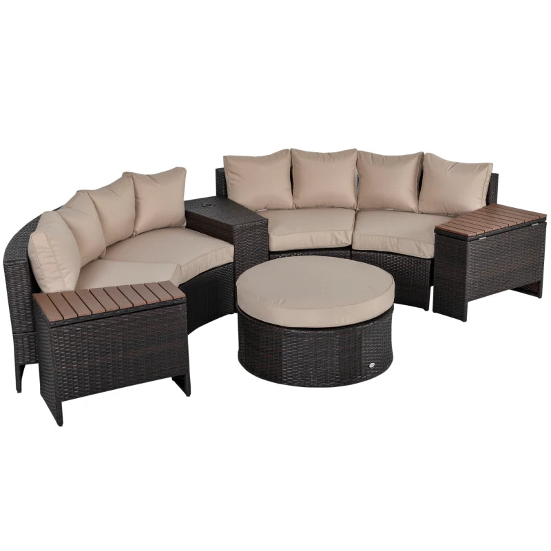 8 Piece Curved Rattan Sofa Set With Umbrella and Two Stroage Functional Side Tables