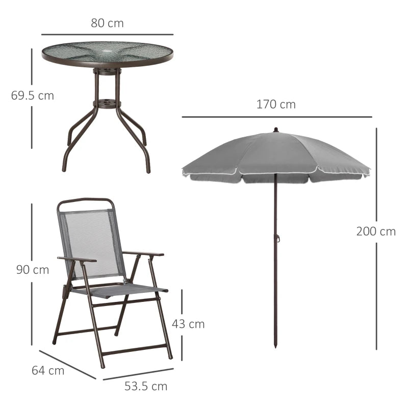 Grey 6 Piece Dining Set With Foldable Chairs & Parasol
