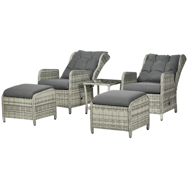 Mixed Grey 5 Piece Recliner Lounger Bistro Chairs with Glass Top Table and Footstools