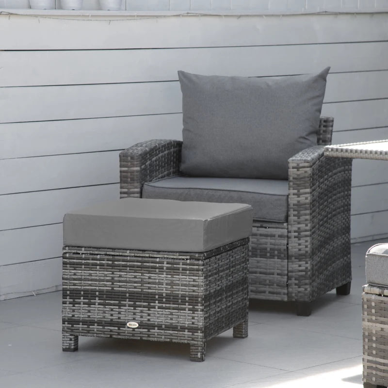 Dark Grey Rattan Footstool With Padded Grey Cushion - 50 x 50 x 35 cm