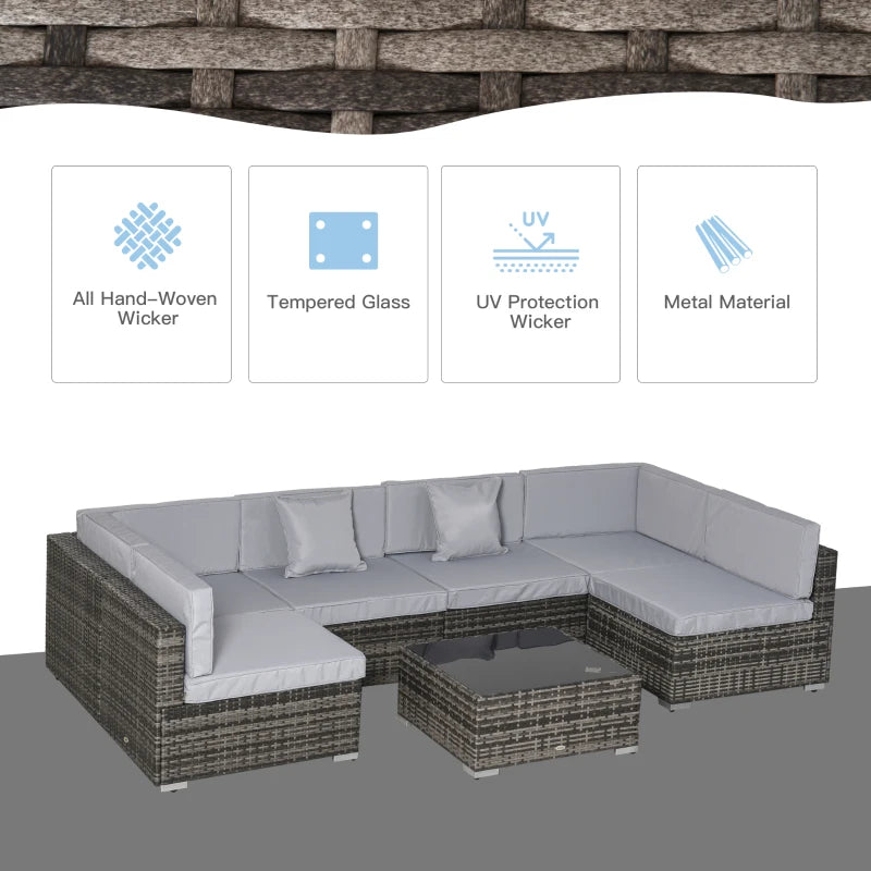 Mixed Brown 6-Seater Rattan Sectional Sofa