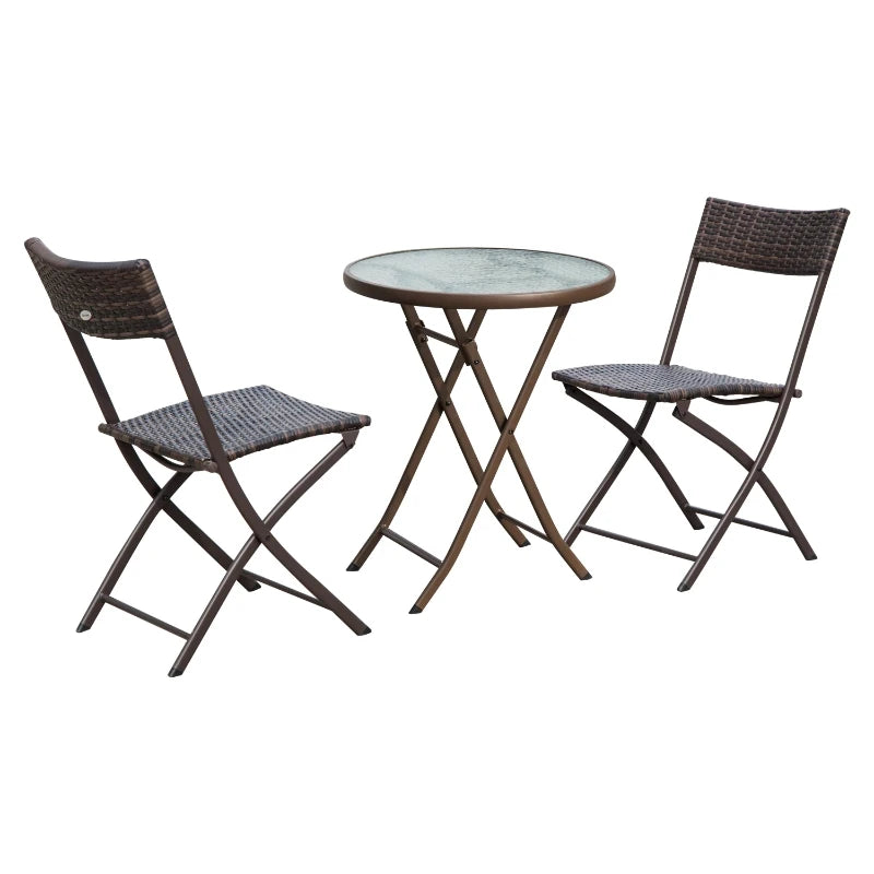 Brown 2 Seater Foldable Rattan Bistro Set