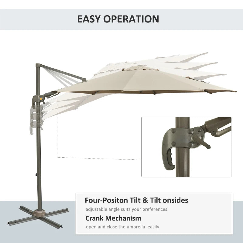 3m Beach Hanging Umbrella Parasol - Khaki