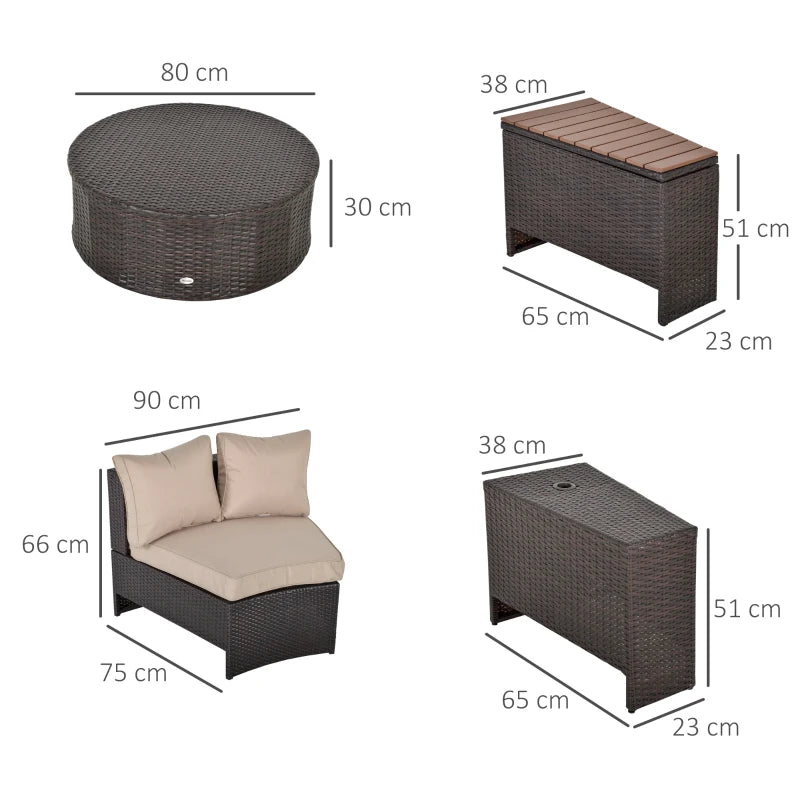 8 Piece Curved Rattan Sofa Set With Umbrella and Two Stroage Functional Side Tables