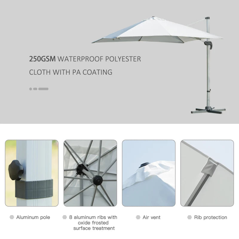 White 3m x 3m Cantilever Parasol With Aluminium Frame