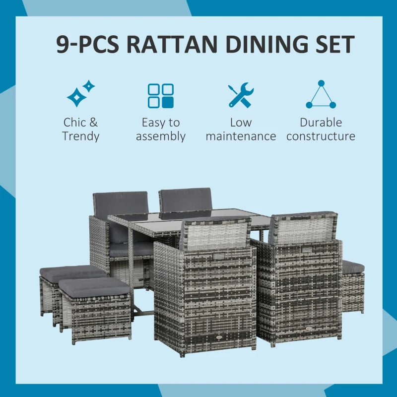 8 Seater Rattan Dining Set With Stools