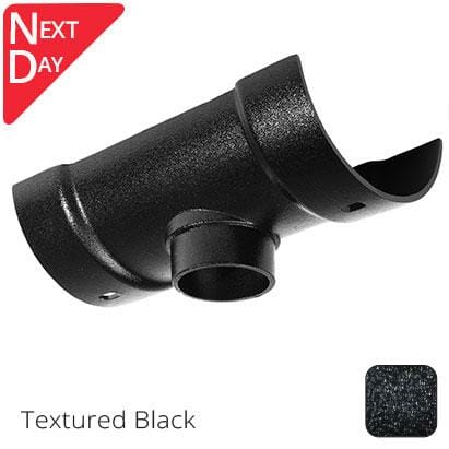 100mm (4") Half Round Cast Aluminium 63mm Gutter Outlet - Textured Black - Trade Warehouse