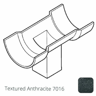 100x75 (4"x3") rectangular outlet Cast Aluminium Half Round 125mm (5") Gutter Running Outlet - Double Spigot/Socket - Textured 7016 Anthracite - Trade Warehouse