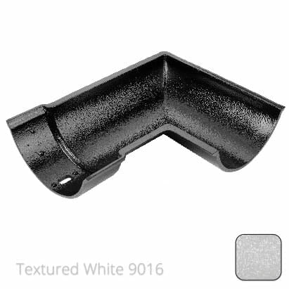 115mm (4.5") Beaded Half Round Cast Aluminium 90 degree Internal Gutter Angle - Textured Traffic White RAL 9016 - Trade Warehouse