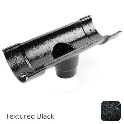 115mm (4.5") Beaded Half Round Cast Aluminium Double Socket Running Outlet with 75mm outlet pipe - Textured Black - Trade Warehouse