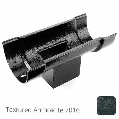 115mm (4.5") Beaded Half Round Cast Aluminium Double Socket Running Outlet with 75x75mm square outlet pipe - Textured Anthracite Grey RAL 7016 - Trade Warehouse