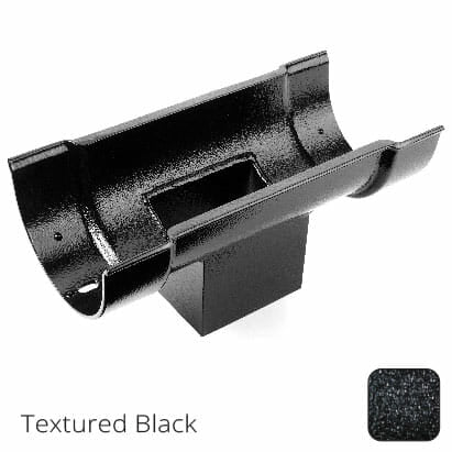 115mm (4.5") Beaded Half Round Cast Aluminium Double Socket Running Outlet with 75x75mm square outlet pipe - Textured Black - Trade Warehouse