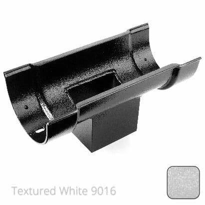 115mm (4.5") Beaded Half Round Cast Aluminium Double Socket Running Outlet with 75x75mm square outlet pipe - Textured Traffic White RAL 9016 - Trade Warehouse