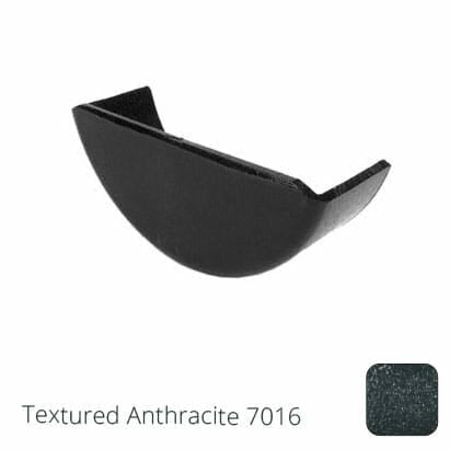 115mm (4.5") Beaded Half Round Cast Aluminium Gutter Stop-end - Internal - Textured Anthracite Grey RAL 7016 - Trade Warehouse