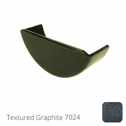 115mm (4.5") Beaded Half Round Cast Aluminium Gutter Stop-end - Internal - Textured Graphite Grey RAL 7024 - Trade Warehouse