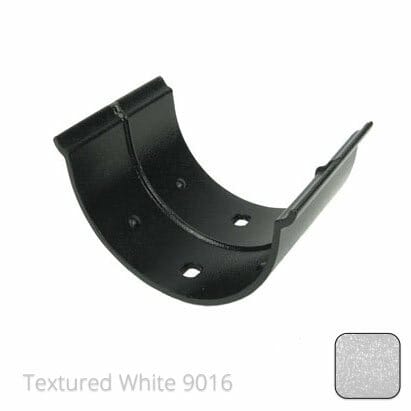 115mm (4.5") Beaded Half Round Cast Aluminium Gutter Union Clip - Textured Traffic White RAL 9016 - Trade Warehouse