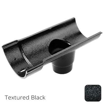 115mm (4.5") Beaded Half Round Cast Aluminium Single Spigot/Socket Running Outlet with 63mm outlet pipe - Textured Black - Trade Warehouse