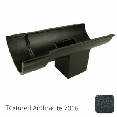 115mm (4.5") Beaded Half Round Cast Aluminium Single Spigot/Socket Running Outlet with 75x75mm square outlet pipe - Textured Anthracite Grey RAL 7016 - Trade Warehouse