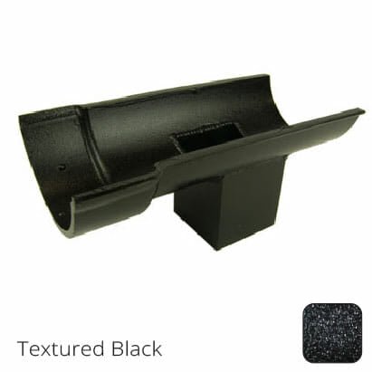 115mm (4.5") Beaded Half Round Cast Aluminium Single Spigot/Socket Running Outlet with 75x75mm square outlet pipe - Textured Black - Trade Warehouse