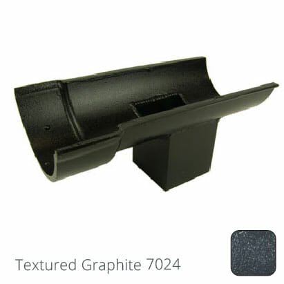 115mm (4.5") Beaded Half Round Cast Aluminium Single Spigot/Socket Running Outlet with 75x75mm square outlet pipe - Textured Graphite Grey RAL 7024 - Trade Warehouse