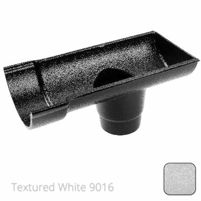 115mm (4.5") Beaded Half Round Cast Aluminium Stop-end Socket Outlet with 75mm outlet pipe - Textured Traffic White RAL 9016 - Trade Warehouse