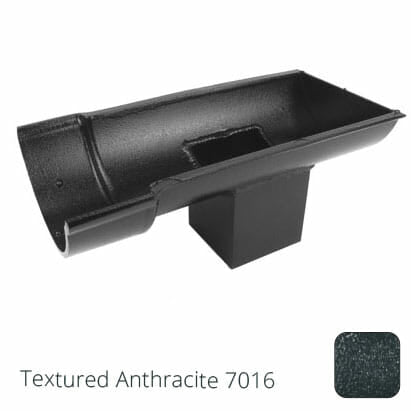 115mm (4.5") Beaded Half Round Cast Aluminium Stop-end Socket Outlet with 75x75mm square outlet pipe - Textured Anthracite Grey RAL 7016 - Trade Warehouse