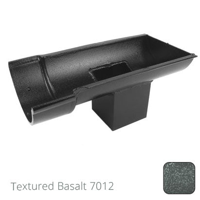 115mm (4.5") Beaded Half Round Cast Aluminium Stop-end Socket Outlet with 75x75mm square outlet pipe - Textured Basalt Grey RAL 7012 - Trade Warehouse