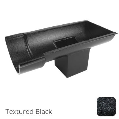 115mm (4.5") Beaded Half Round Cast Aluminium Stop-end Socket Outlet with 75x75mm square outlet pipe - Textured Black - Trade Warehouse