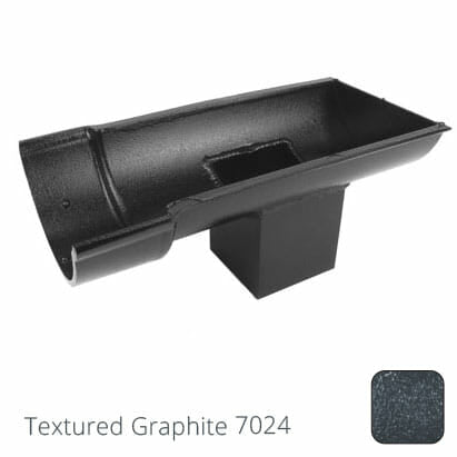 115mm (4.5") Beaded Half Round Cast Aluminium Stop-end Socket Outlet with 75x75mm square outlet pipe - Textured Graphite Grey RAL 7024 - Trade Warehouse