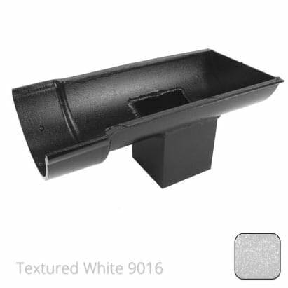 115mm (4.5") Beaded Half Round Cast Aluminium Stop-end Socket Outlet with 75x75mm square outlet pipe - Textured Traffic White RAL 9016 - Trade Warehouse