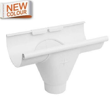 115mm Half Round 9016M White Galvanised Steel 80mm 'prefab' Gutter Outlet - Trade Warehouse