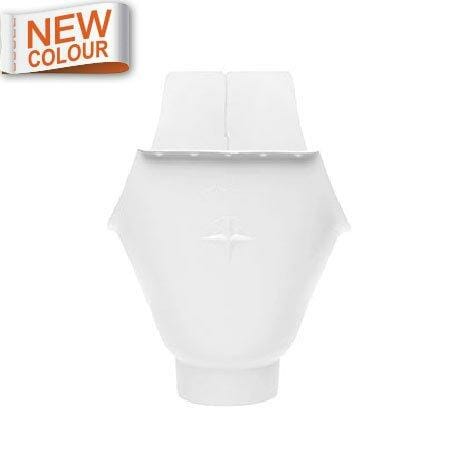115mm Half Round 9016M White Galvanised Steel 80mm 'wrap around' Gutter Outlet - Trade Warehouse