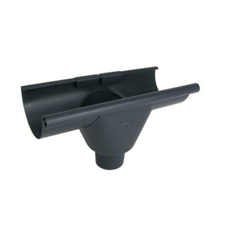 115mm Half Round Anthracite Grey Galvanised Steel 60mm 'prefab' Gutter Outlet - Trade Warehouse