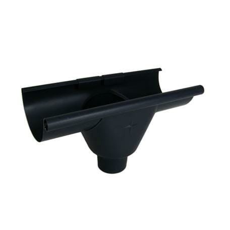 115mm Half Round Black Galvanised Steel 60mm 'prefab' Gutter Outlet - Trade Warehouse
