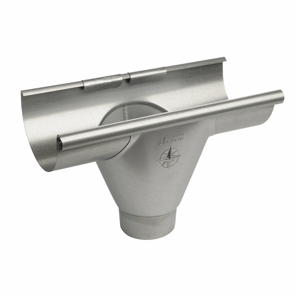 115mm Half Round Galvanised Steel 80mm 'prefab' Gutter Outlet - Trade Warehouse